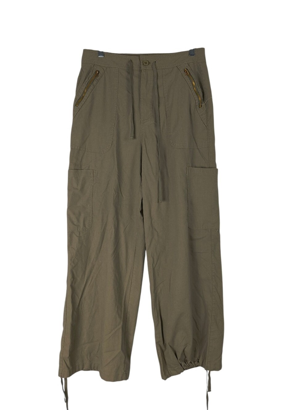 Ross & Freckle Pants Women's L Olive Green Linen Blend Cargo Utility Pockets